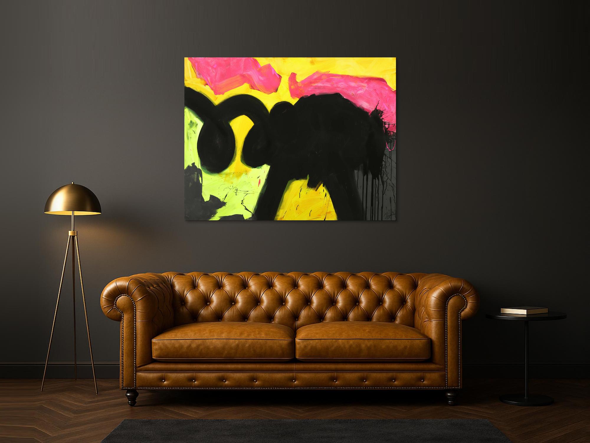 Abstraktes Gemälde Minimalistisch Neon Farben Modern Art auf Leinwand handgemalt