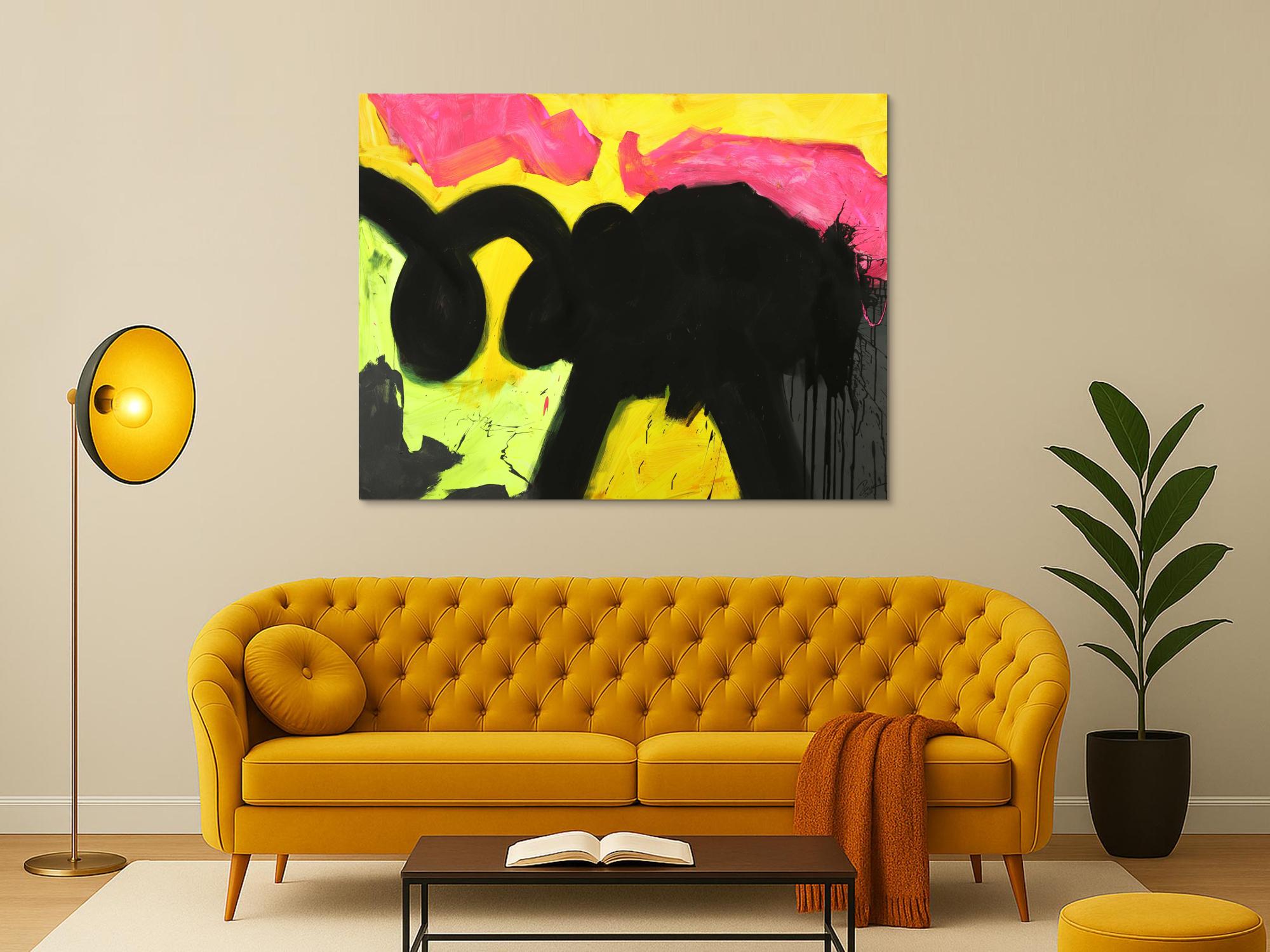 Abstraktes Gemälde Minimalistisch Neon Farben Modern Art auf Leinwand handgemalt