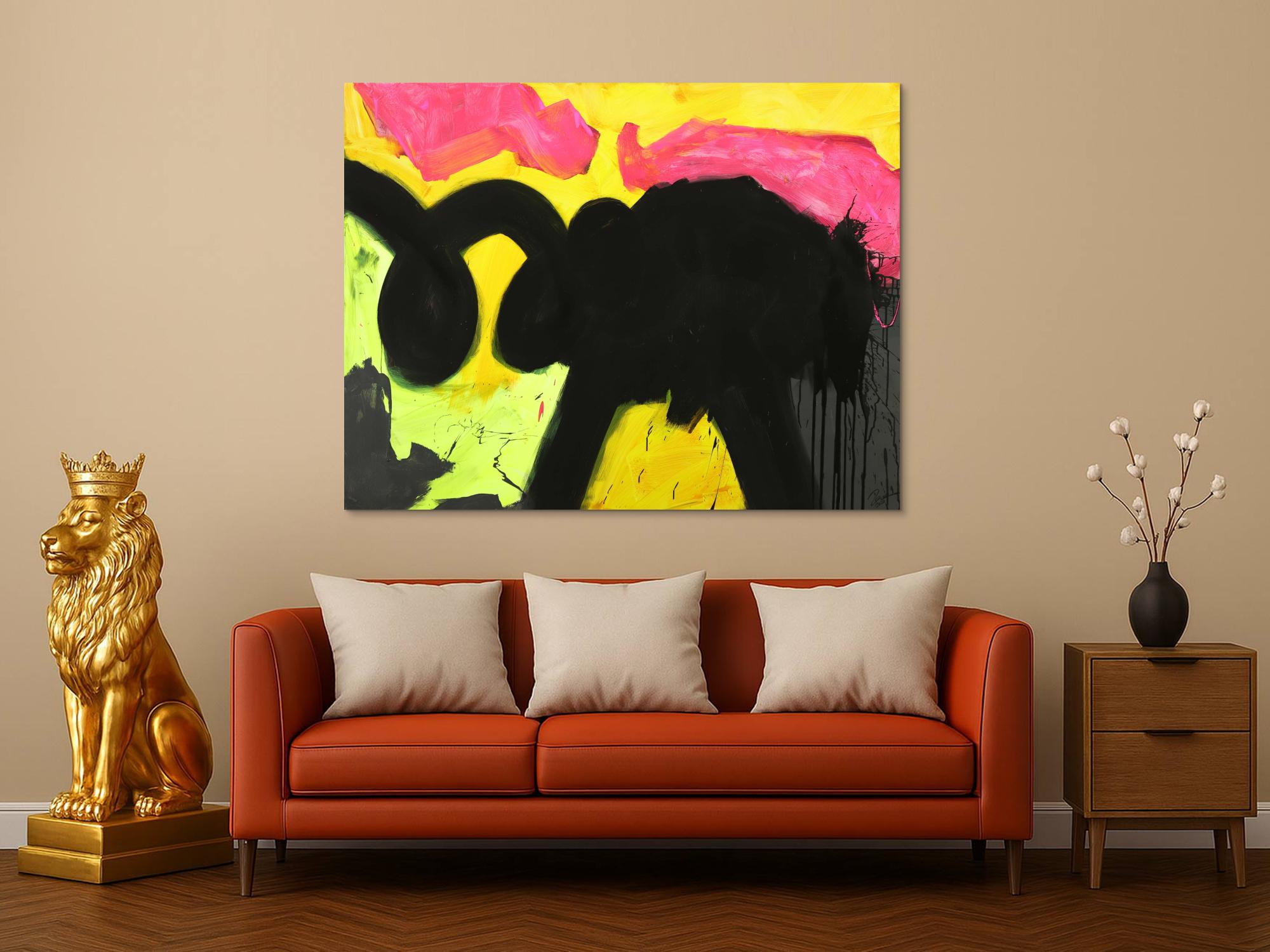 Abstraktes Gemälde Minimalistisch Neon Farben Modern Art auf Leinwand handgemalt