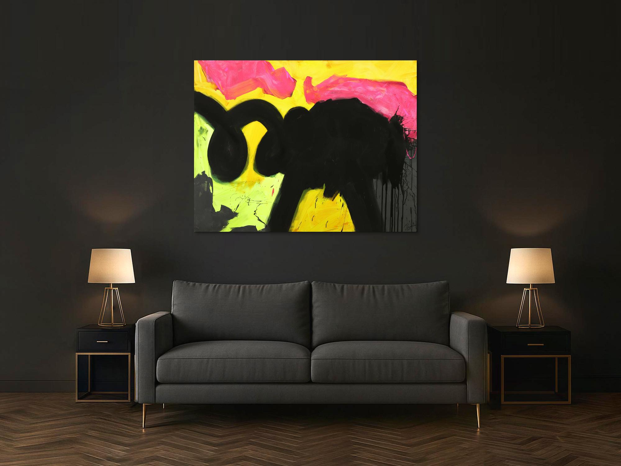 Abstraktes Gemälde Minimalistisch Neon Farben Modern Art auf Leinwand handgemalt