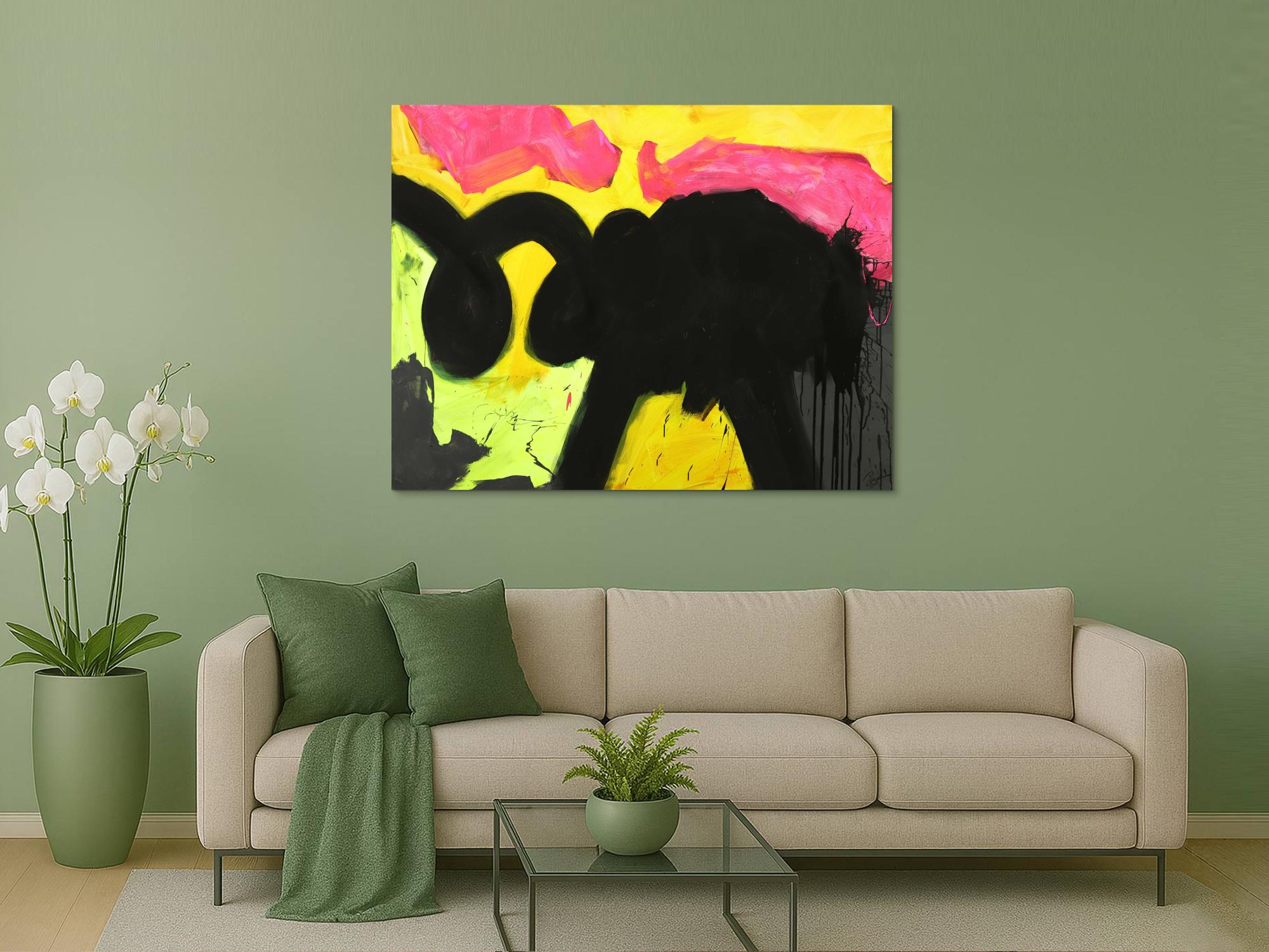 Abstraktes Gemälde Minimalistisch Neon Farben Modern Art auf Leinwand handgemalt