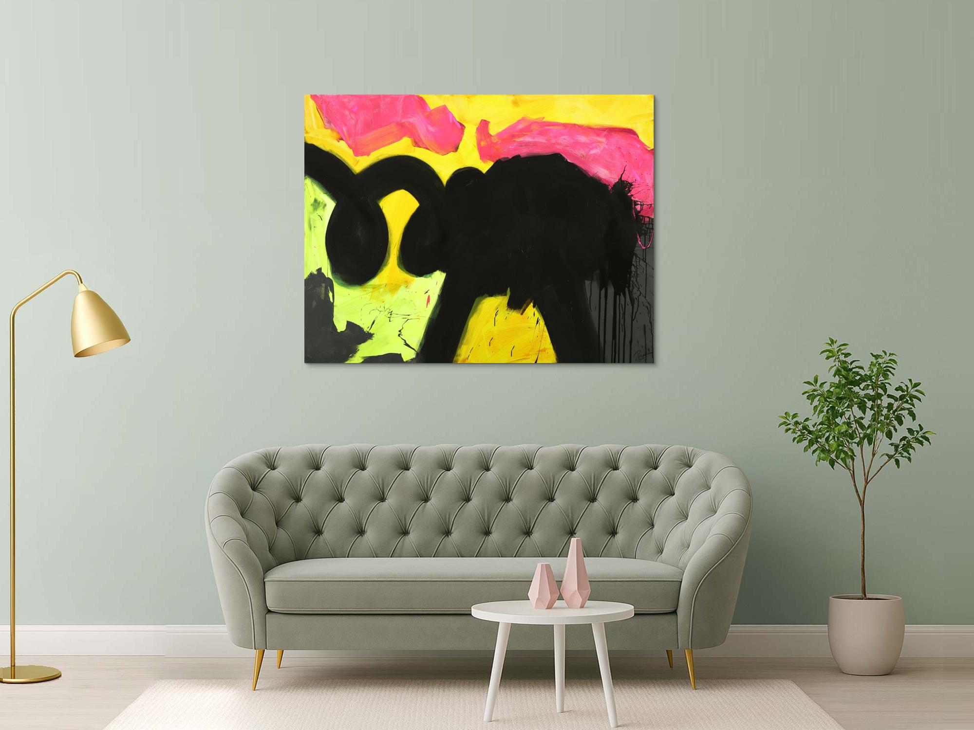 Abstraktes Gemälde Minimalistisch Neon Farben Modern Art auf Leinwand handgemalt