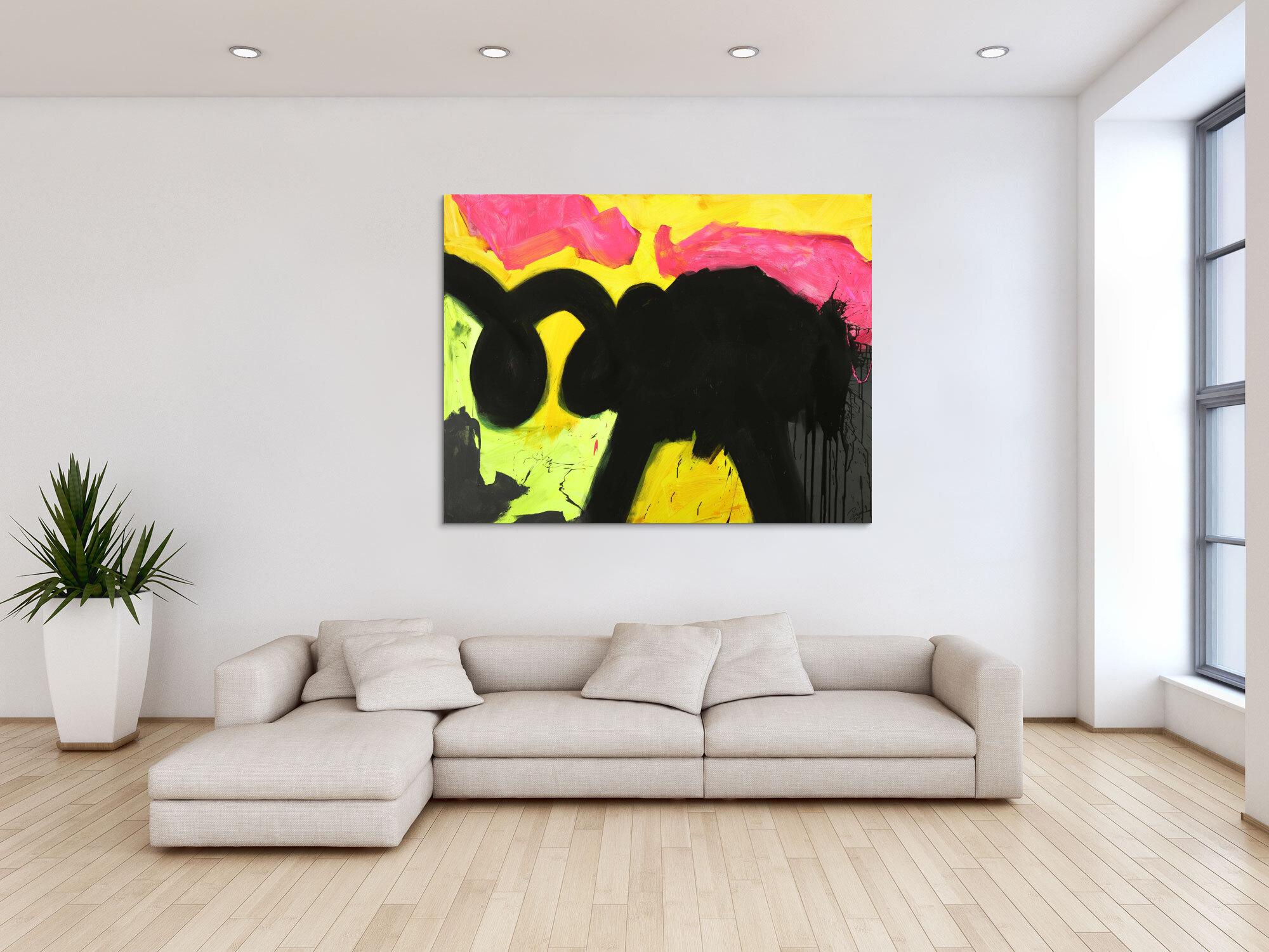 Abstraktes Gemälde Minimalistisch Neon Farben Modern Art auf Leinwand handgemalt