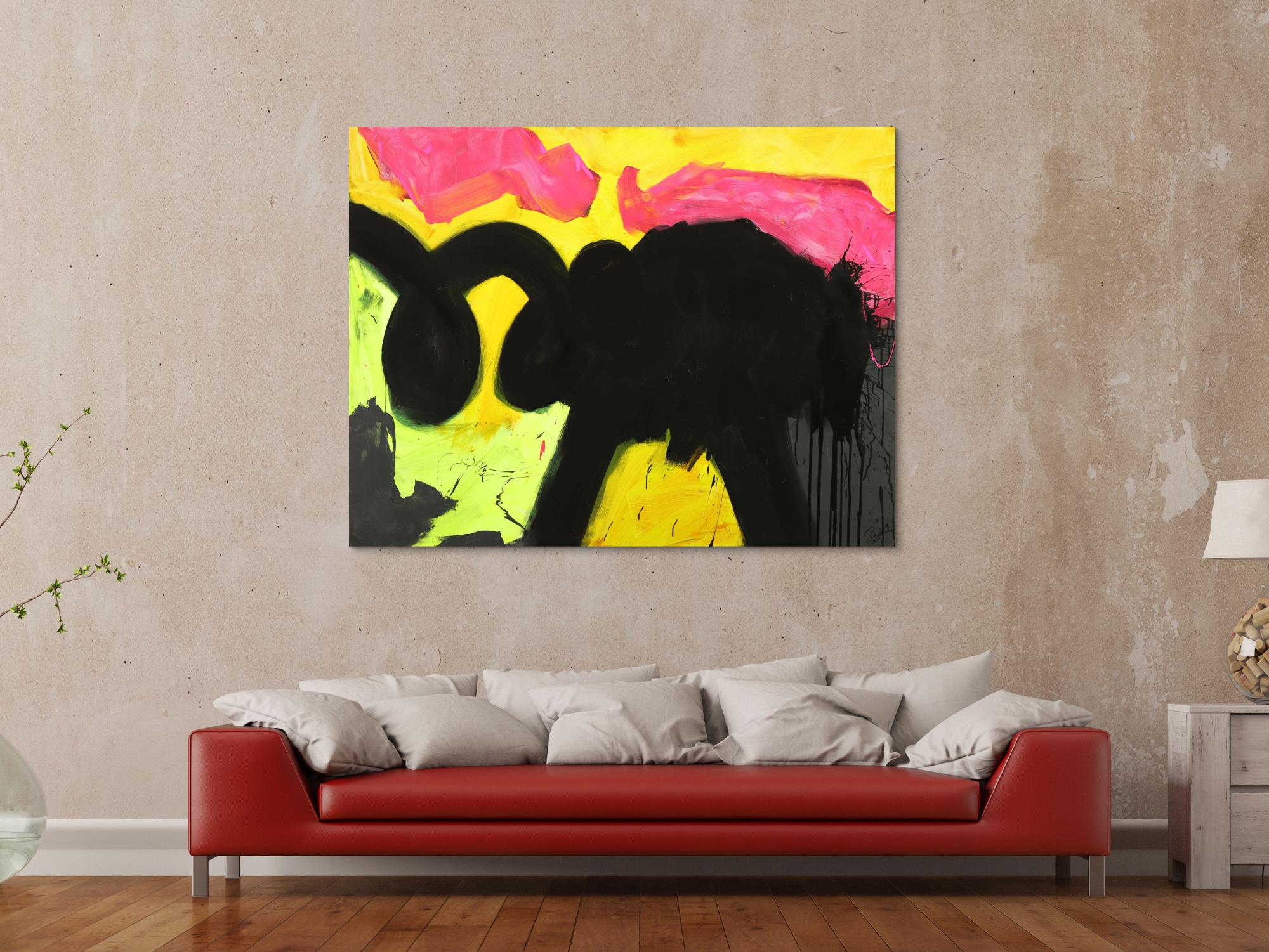 Abstraktes Gemälde Minimalistisch Neon Farben Modern Art auf Leinwand handgemalt