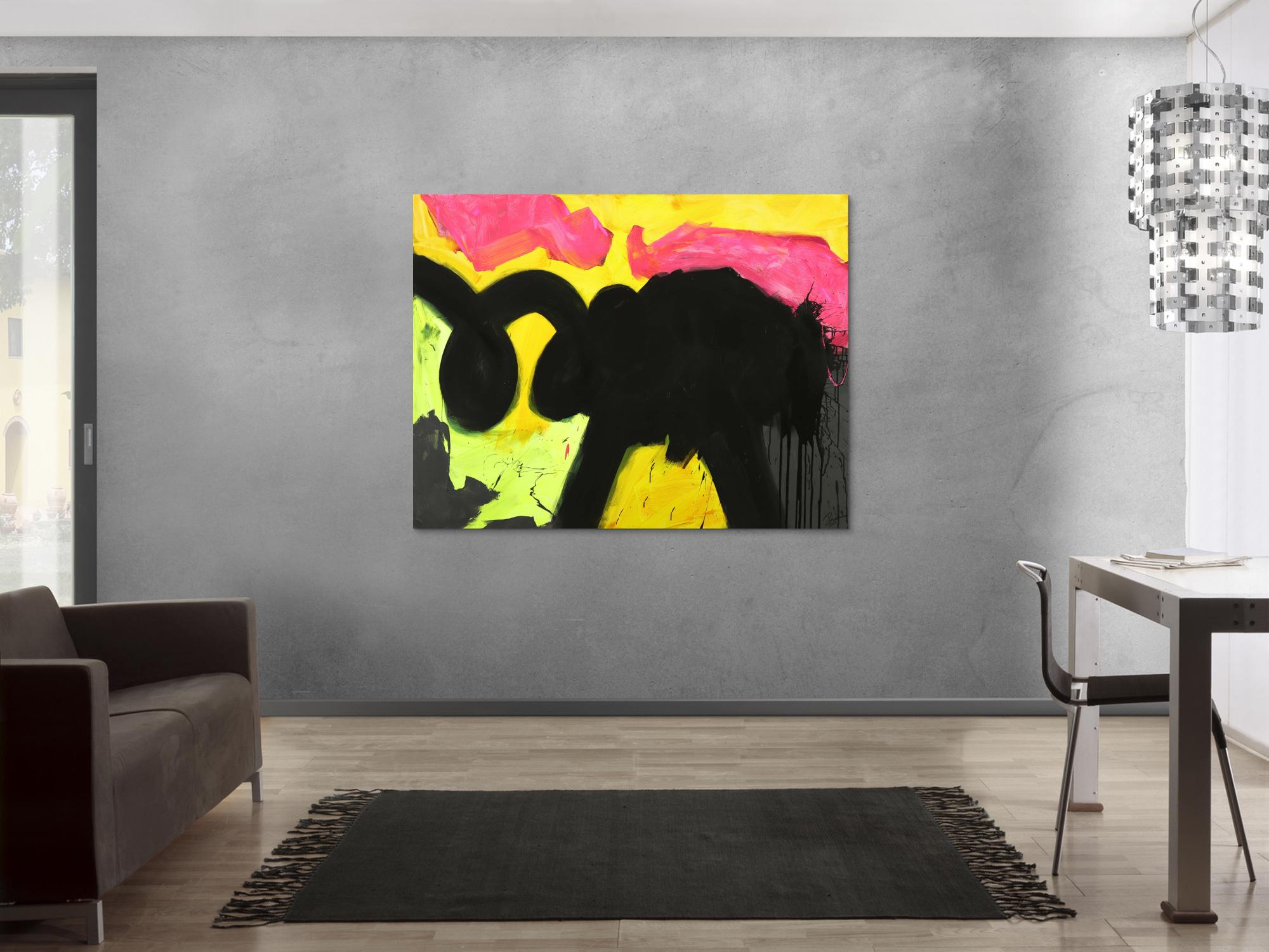 Abstraktes Gemälde Minimalistisch Neon Farben Modern Art auf Leinwand handgemalt