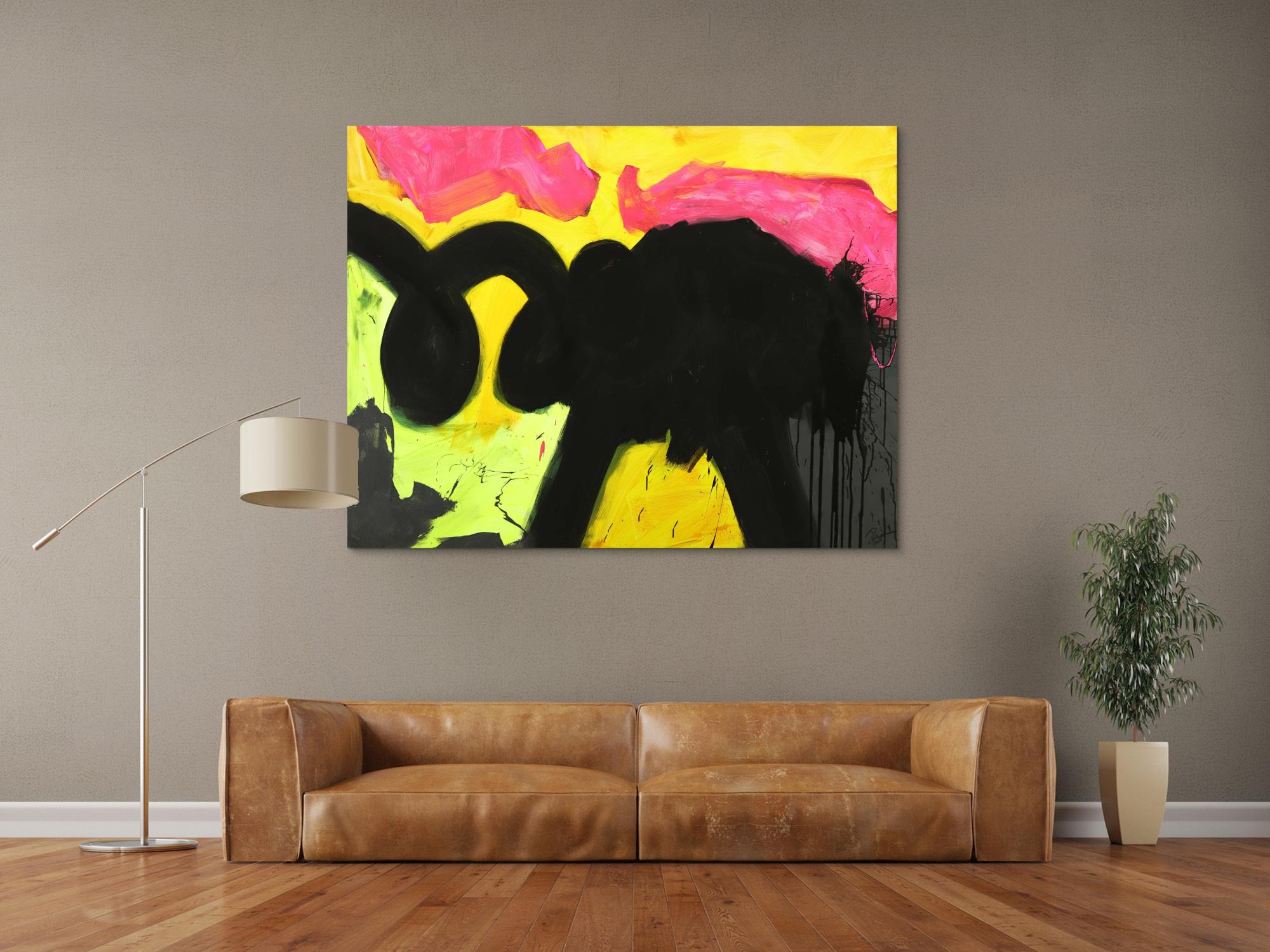 Abstraktes Gemälde Minimalistisch Neon Farben Modern Art auf Leinwand handgemalt