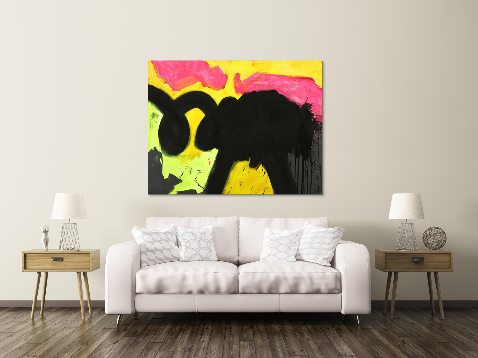 Abstraktes Gemälde Minimalistisch Neon Farben Modern Art auf Leinwand handgemalt