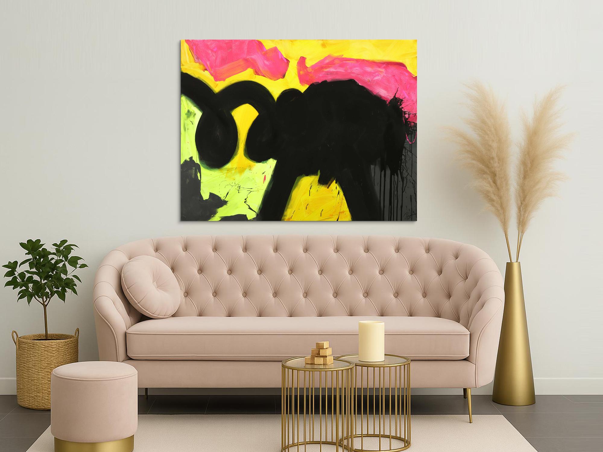 Abstraktes Gemälde Minimalistisch Neon Farben Modern Art auf Leinwand handgemalt