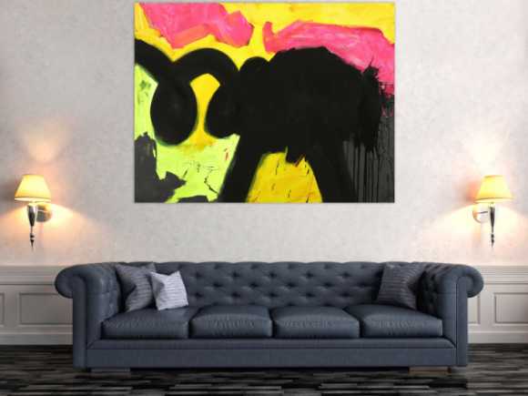 Abstraktes Gemälde Minimalistisch Neon Farben Modern Art auf Leinwand handgemalt