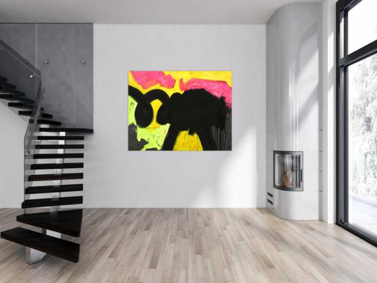 #1707 Abstraktes Gemälde Minimalistisch Neon Farben Modern Art auf ... 115x150cm von Alex Zerr