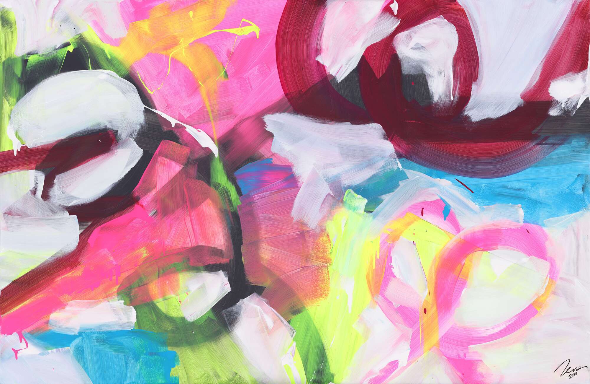 Abstraktes Gemälde Neon Farben Modern Art zeitgenössisch handgemalt Leinwand