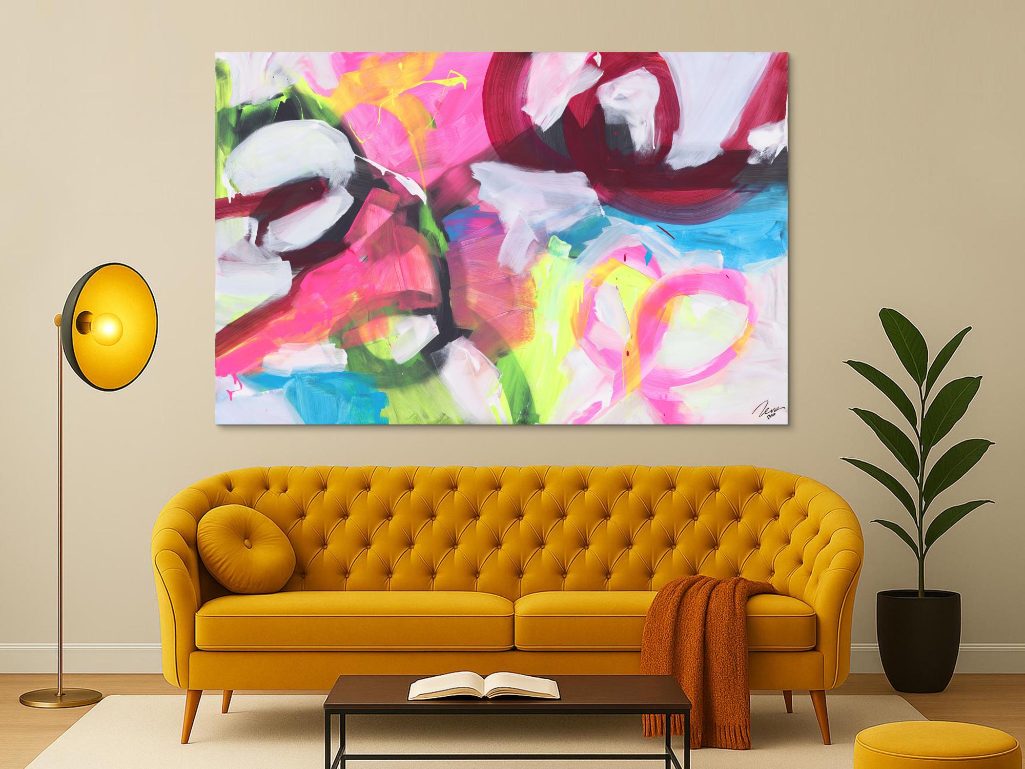 Abstraktes Gemälde Neon Farben Modern Art zeitgenössisch handgemalt Leinwand