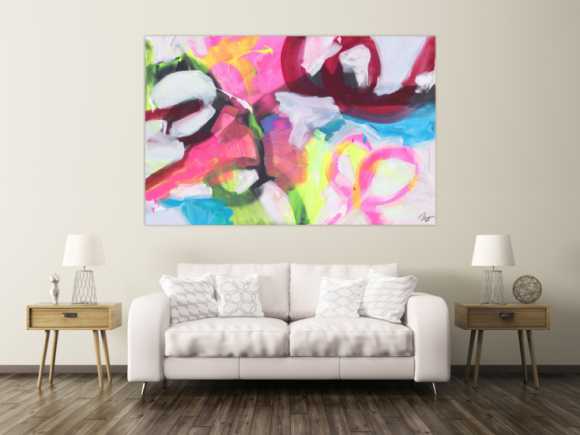Abstraktes Gemälde Neon Farben Modern Art zeitgenössisch handgemalt Leinwand