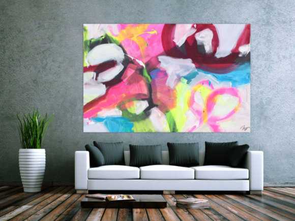Abstraktes Gemälde Neon Farben Modern Art zeitgenössisch handgemalt Leinwand