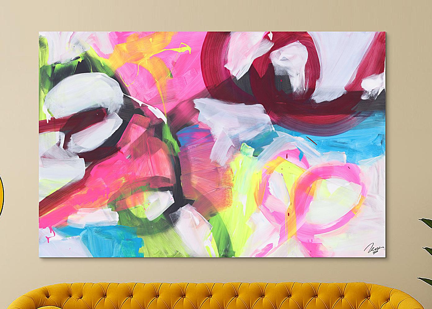 Abstraktes Gemälde Neon Farben Modern Art zeitgenössisch handgemalt Leinwand