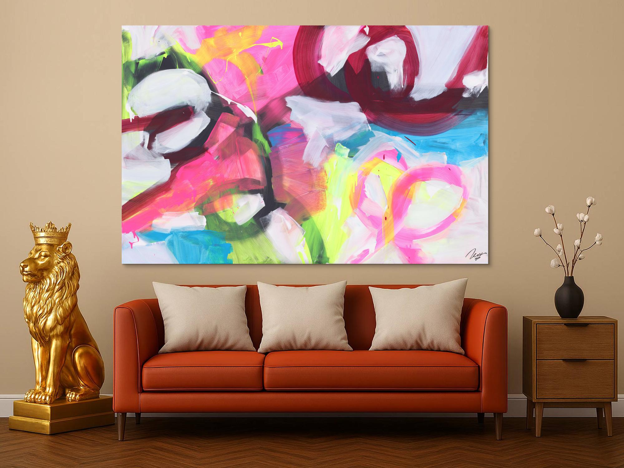 Abstraktes Gemälde Neon Farben Modern Art zeitgenössisch handgemalt Leinwand