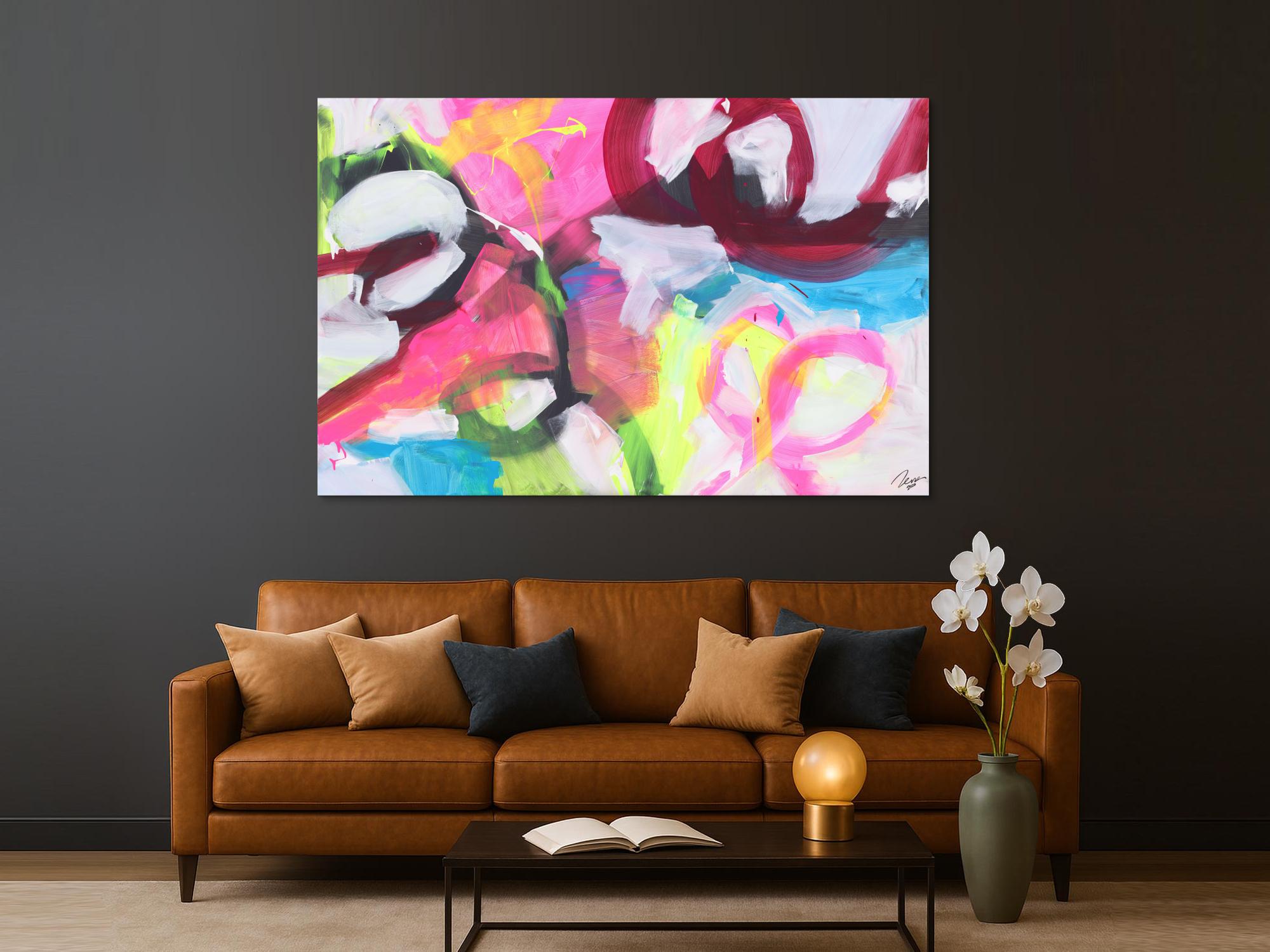 Abstraktes Gemälde Neon Farben Modern Art zeitgenössisch handgemalt Leinwand