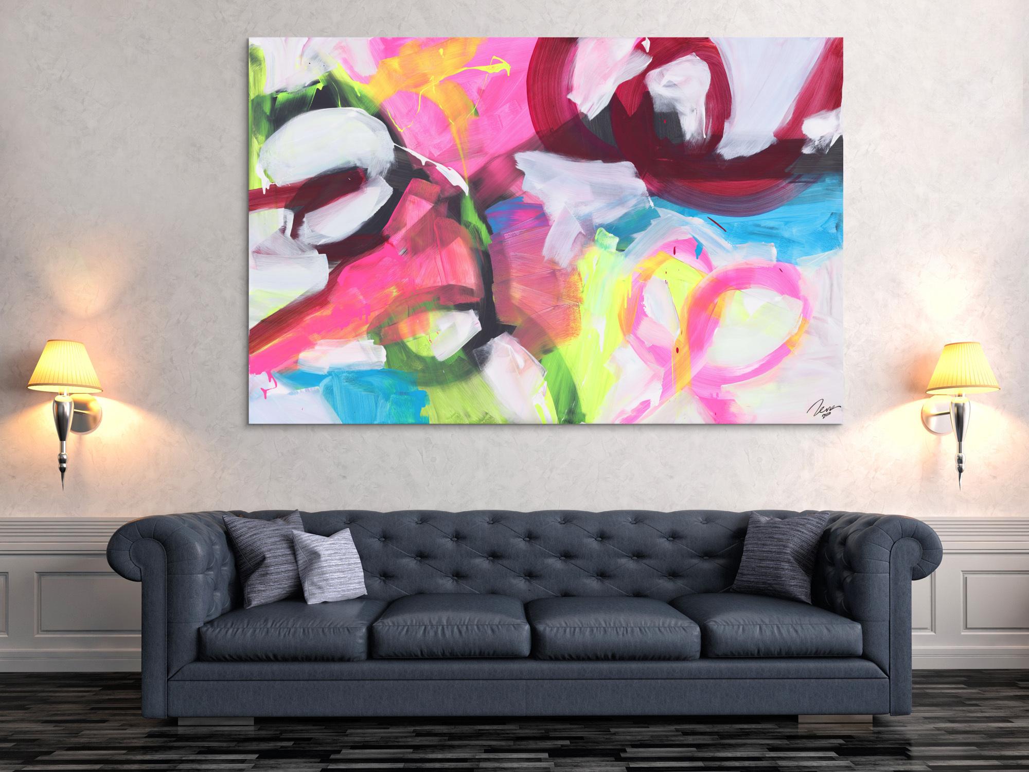 Abstraktes Gemälde Neon Farben Modern Art zeitgenössisch handgemalt Leinwand