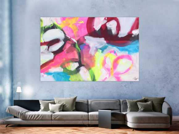 Abstraktes Gemälde Neon Farben Modern Art zeitgenössisch handgemalt Leinwand