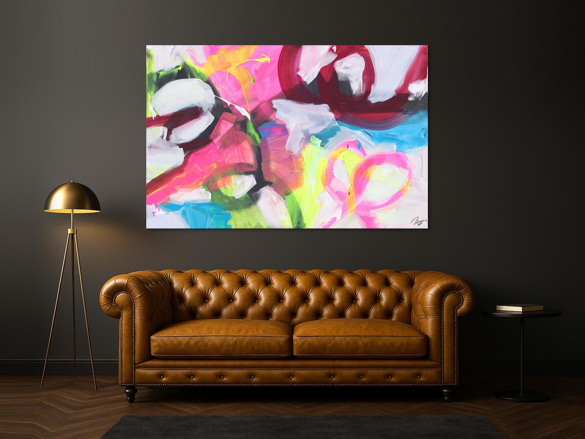 Abstraktes Gemälde Neon Farben Modern Art zeitgenössisch handgemalt Leinwand