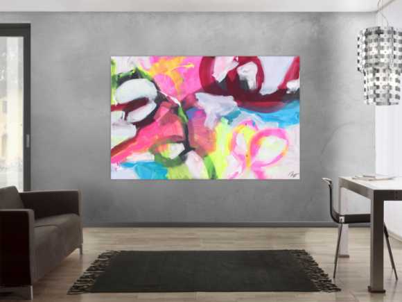Abstraktes Gemälde Neon Farben Modern Art zeitgenössisch handgemalt Leinwand