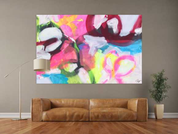 Abstraktes Gemälde Neon Farben Modern Art zeitgenössisch handgemalt Leinwand