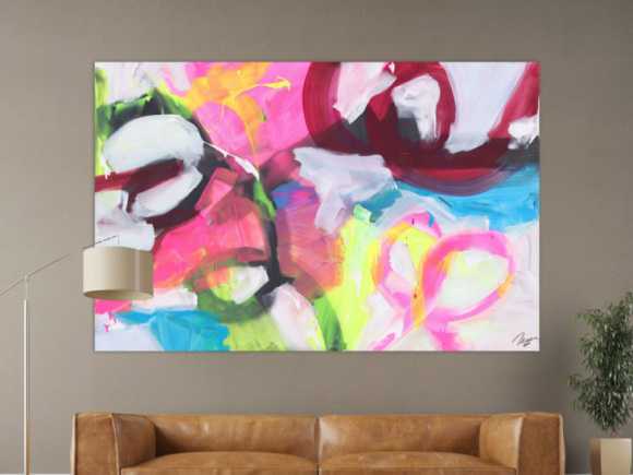 Abstraktes Gemälde Neon Farben Modern Art zeitgenössisch handgemalt Leinwand