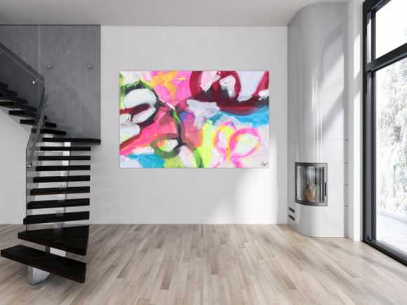 Abstraktes Gemälde Neon Farben Modern Art zeitgenössisch handgemalt Leinwand