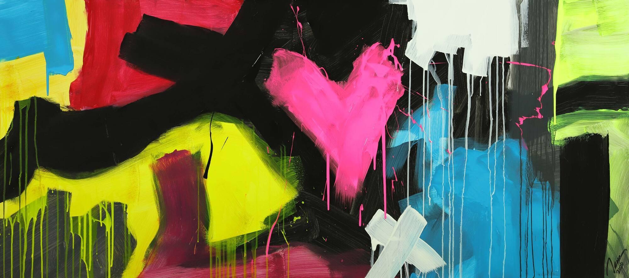 Modernes Gemälde abstrakt Modern Art handgemalt auf Leinwand sehr bunt Neon Farben