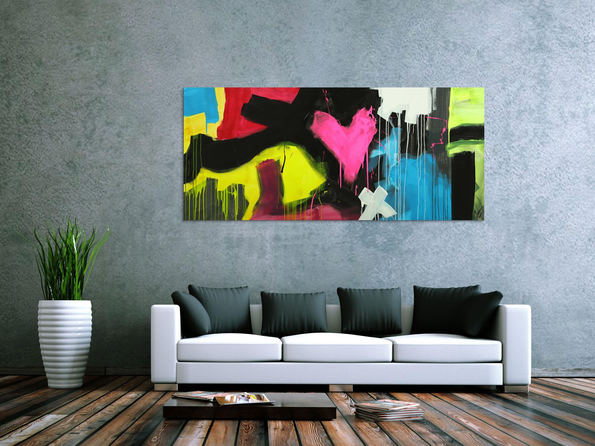 Modernes Gemälde abstrakt Modern Art handgemalt auf Leinwand sehr bunt Neon Farben