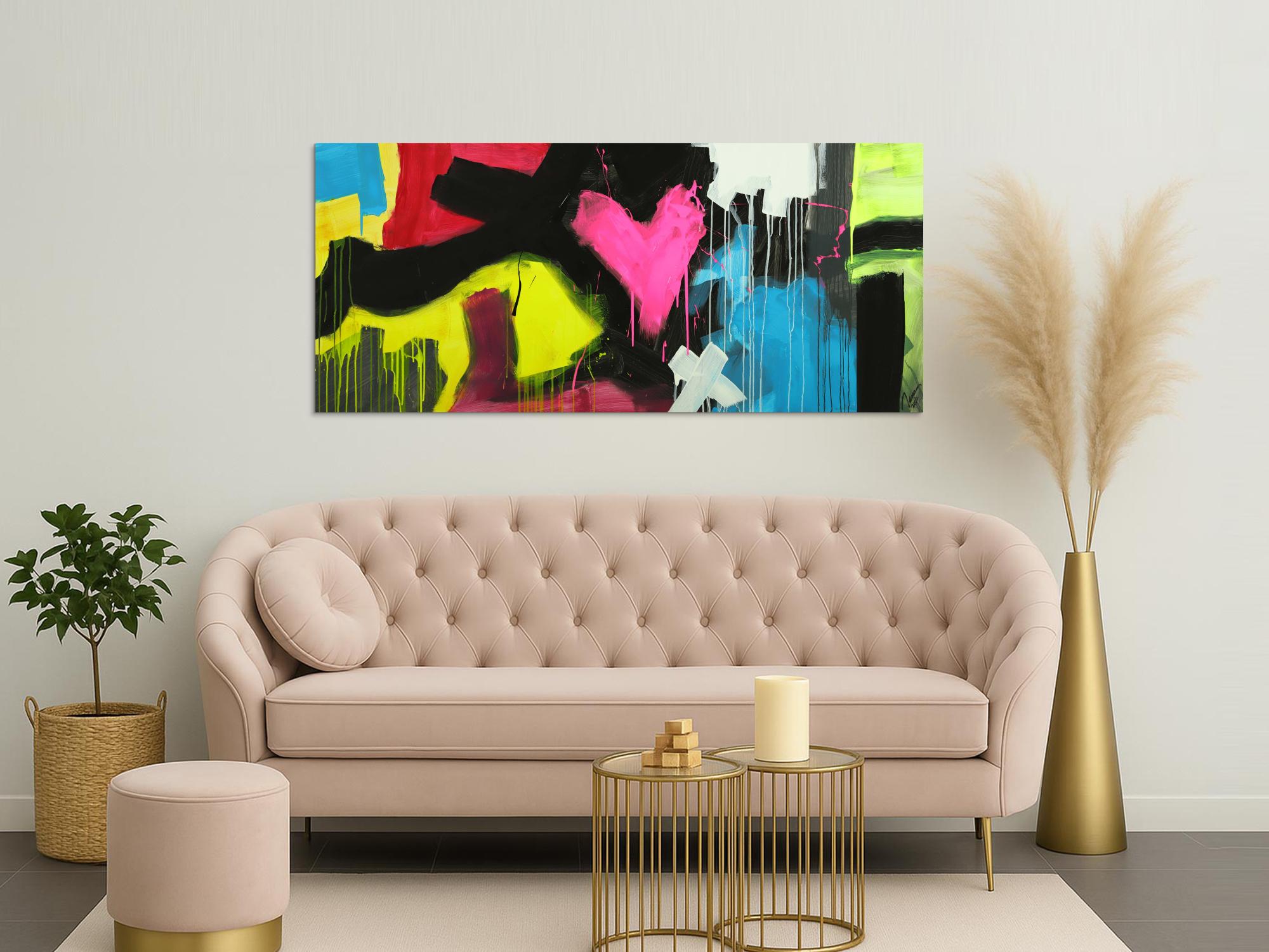 Modernes Gemälde abstrakt Modern Art handgemalt auf Leinwand sehr bunt Neon Farben