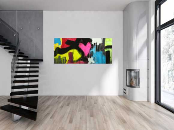 Modernes Gemälde abstrakt Modern Art handgemalt auf Leinwand sehr bunt Neon Farben