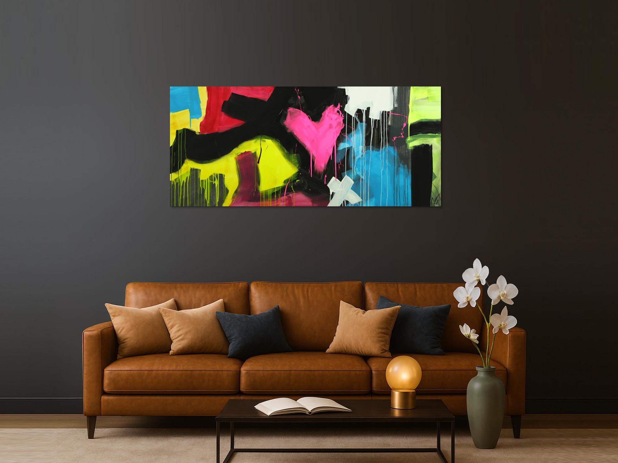 Modernes Gemälde abstrakt Modern Art handgemalt auf Leinwand sehr bunt Neon Farben