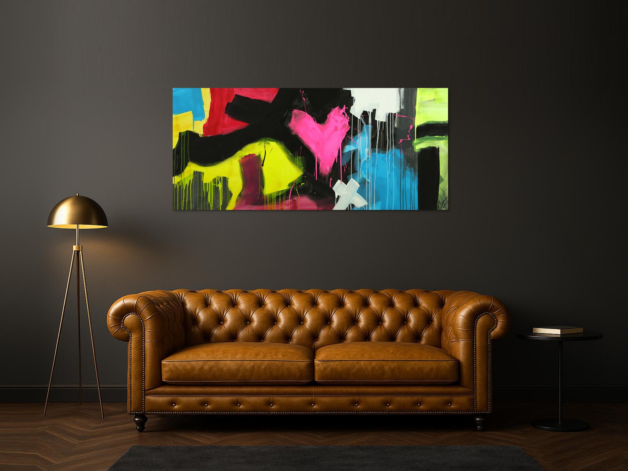 Modernes Gemälde abstrakt Modern Art handgemalt auf Leinwand sehr bunt Neon Farben