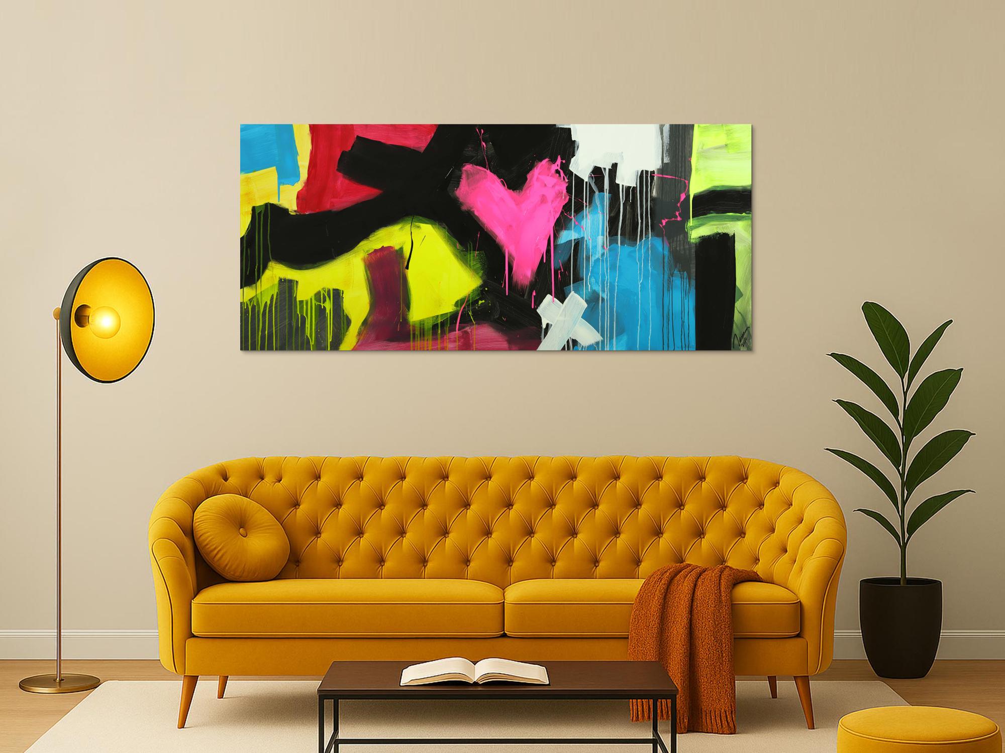 Modernes Gemälde abstrakt Modern Art handgemalt auf Leinwand sehr bunt Neon Farben