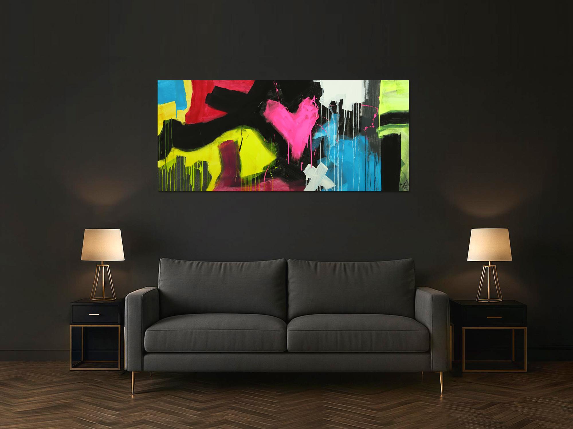 Modernes Gemälde abstrakt Modern Art handgemalt auf Leinwand sehr bunt Neon Farben