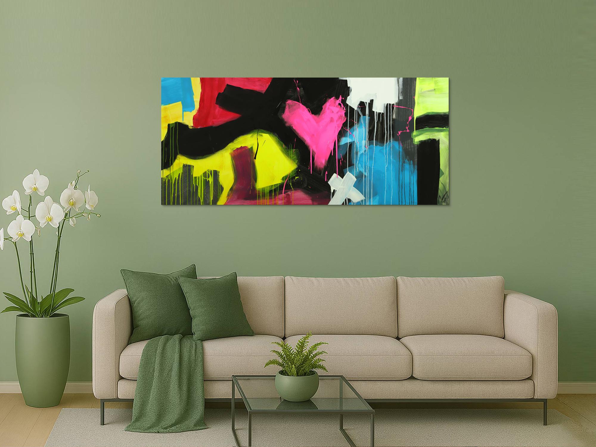 Modernes Gemälde abstrakt Modern Art handgemalt auf Leinwand sehr bunt Neon Farben