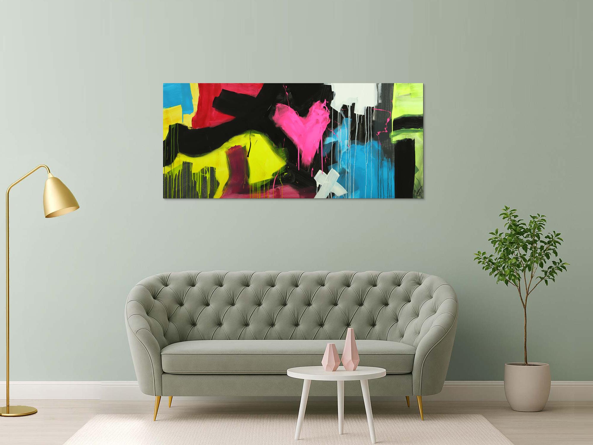 Modernes Gemälde abstrakt Modern Art handgemalt auf Leinwand sehr bunt Neon Farben