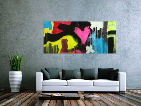 Modernes Gemälde abstrakt Modern Art handgemalt auf Leinwand sehr bunt Neon Farben