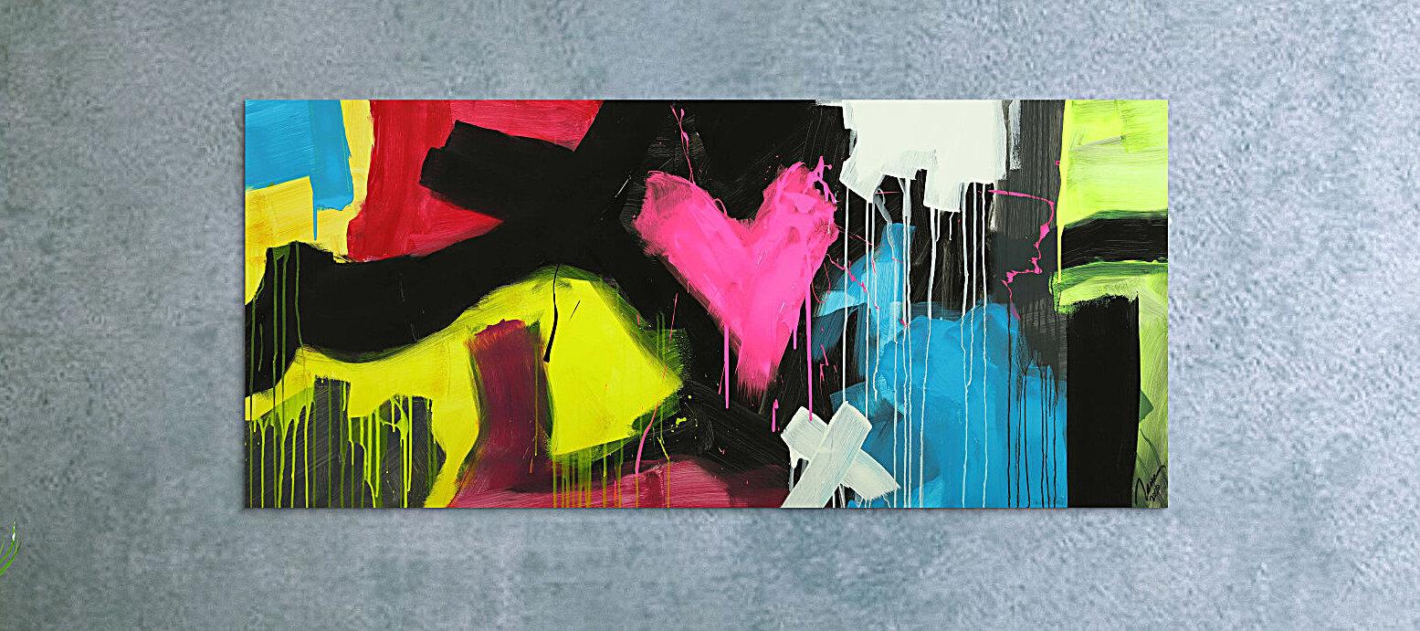 Modernes Gemälde abstrakt Modern Art handgemalt auf Leinwand sehr bunt Neon Farben