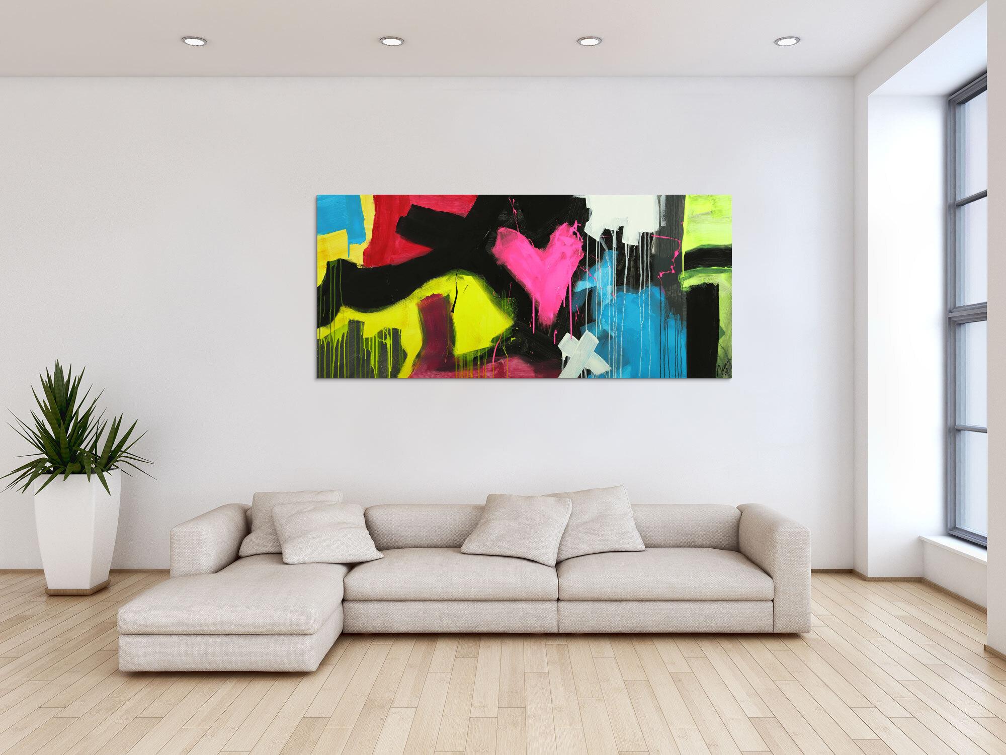 Modernes Gemälde abstrakt Modern Art handgemalt auf Leinwand sehr bunt Neon Farben