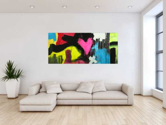 Modernes Gemälde abstrakt Modern Art handgemalt auf Leinwand sehr bunt Neon Farben