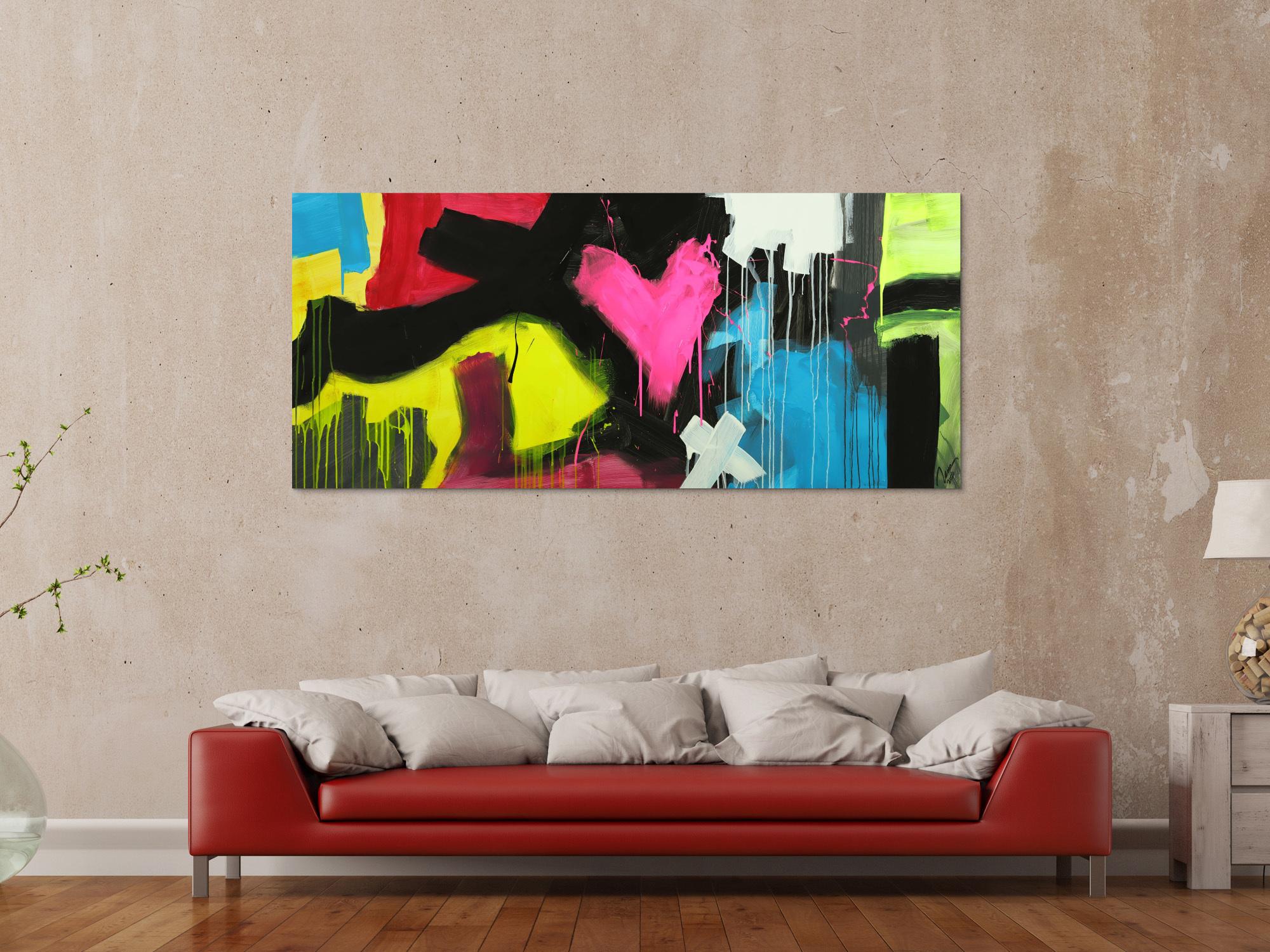 Modernes Gemälde abstrakt Modern Art handgemalt auf Leinwand sehr bunt Neon Farben