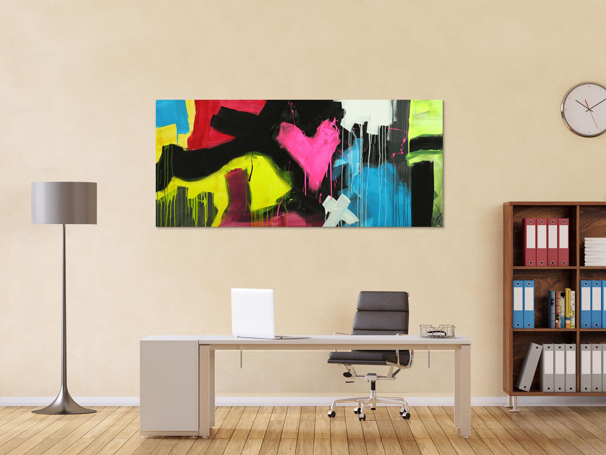 Modernes Gemälde abstrakt Modern Art handgemalt auf Leinwand sehr bunt Neon Farben