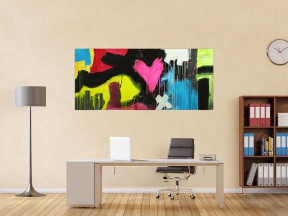 Modernes Gemälde abstrakt Modern Art handgemalt auf Leinwand sehr bunt Neon Farben