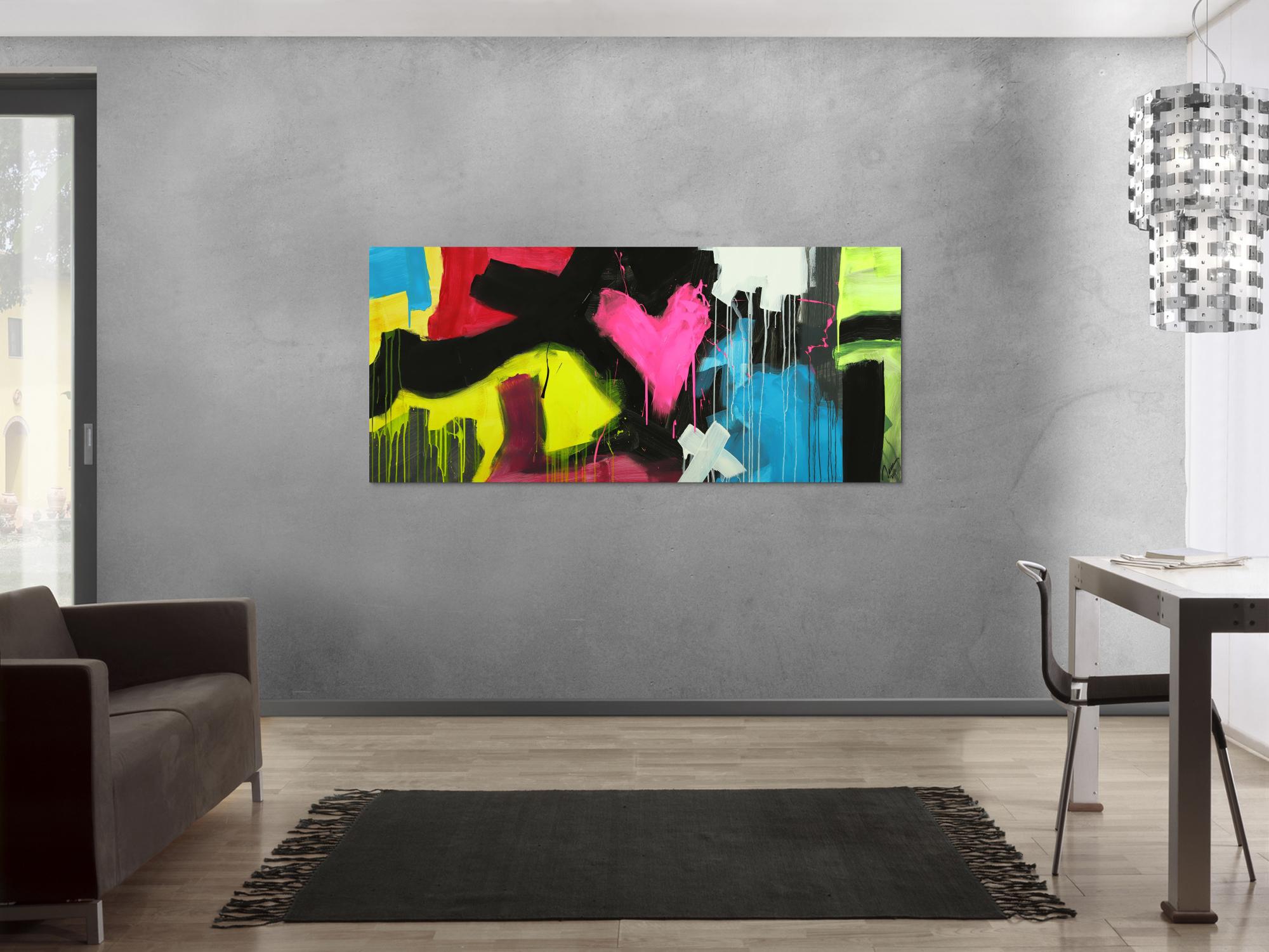 Modernes Gemälde abstrakt Modern Art handgemalt auf Leinwand sehr bunt Neon Farben