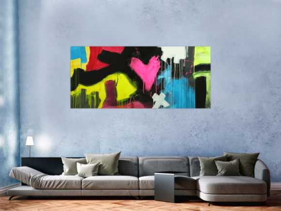 Modernes Gemälde abstrakt Modern Art handgemalt auf Leinwand sehr bunt Neon Farben