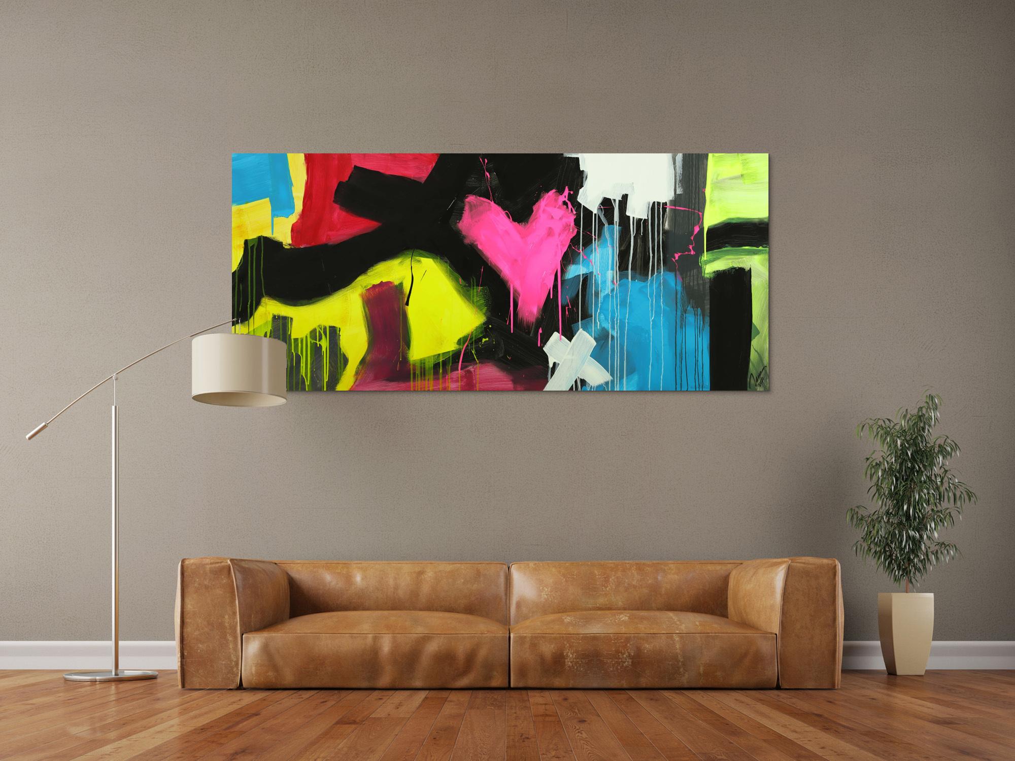 Modernes Gemälde abstrakt Modern Art handgemalt auf Leinwand sehr bunt Neon Farben