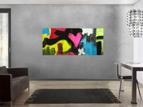 Modernes Gemälde abstrakt Modern Art handgemalt auf Leinwand sehr bunt Neon Farben