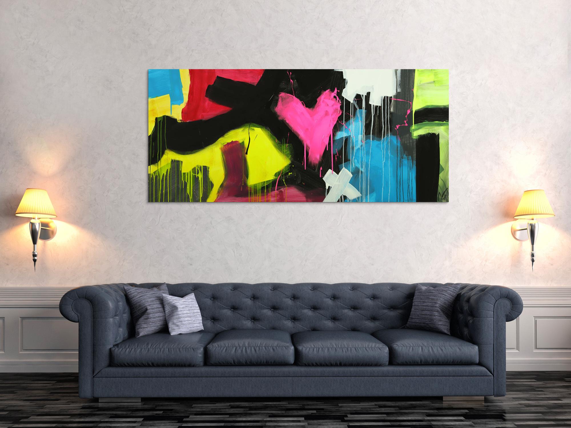 Modernes Gemälde abstrakt Modern Art handgemalt auf Leinwand sehr bunt Neon Farben